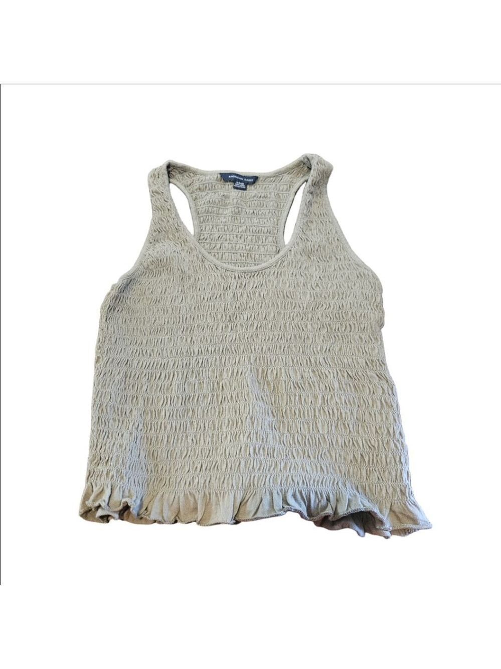 Women's American Eagle Olive Green Racerback Smocked Ruffle Hem Tank Top S